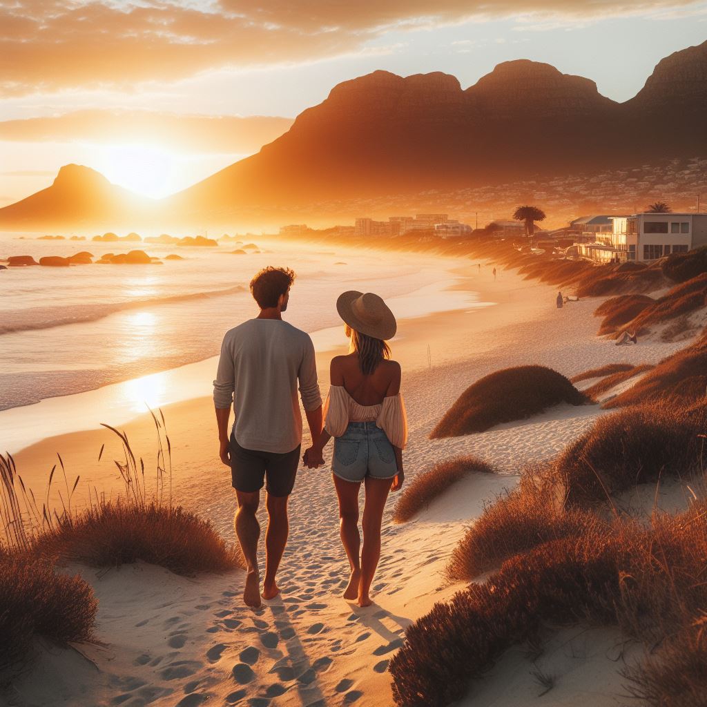 Relationship Balance - Couple walking hand in hand on a serene beach at sunset