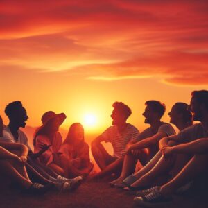 life bonding - friends sharing a sunset moment