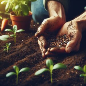 life bonding - hands planting seeds in a garden