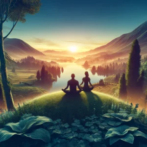 A serene landscape depicting a couple meditating together in nature 2 - Mind-Body Connection