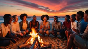 life bonding - people connecting around a bonfire