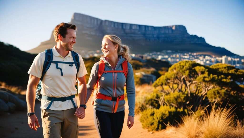 relationships - happy couple hiking while interacting