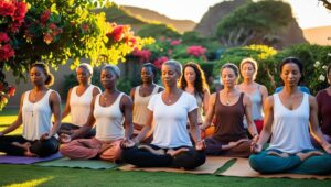 life coach - reset core beliefs - people meditating together in a Cape Town garden