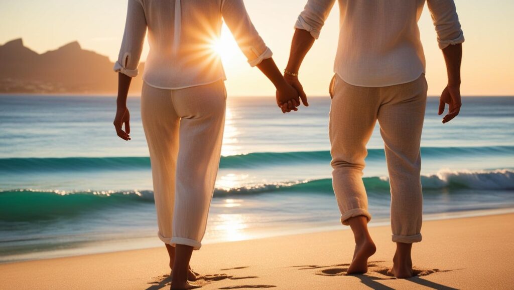 life coach - reset core beliefs - couple walking hand in hand along a Cape Town beach