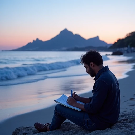 life coaching - a man journalling on the beach